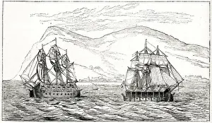 1781 Prints: Spanish battering ships, port and starboard, used between 1781