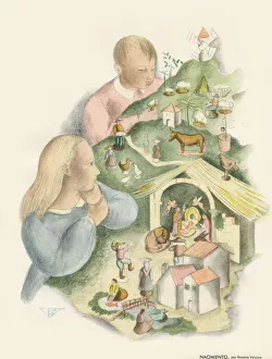 Manger Gallery: Two Spanish children with a nativity set