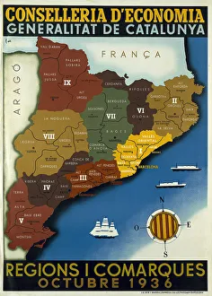 Institutional Collection: Spanish Civil War Map Of Catalonia Regions And