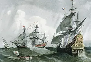 Spanish galleons and vessels (17th c. ). Engraving