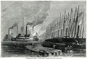 Waits Prints: Spanish Gunboats at New York Harbour