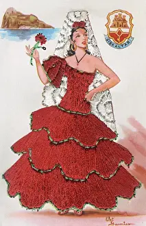 Territory Prints: Spanish lady in red dress on greetings card, Gibraltar