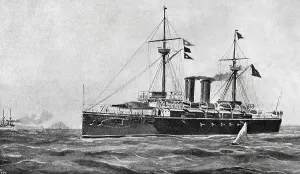 19 Century Prints: Spanish Navy. The battleship cruiser Vizcaya (1894)