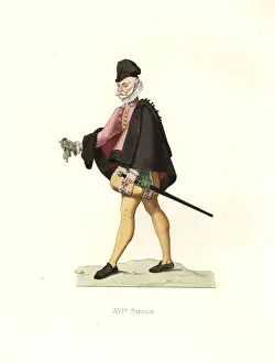 Jerkin Prints: Spanish noble, 16th century, in cape, jerkin