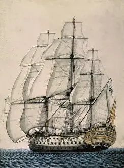 Cannons Prints: Spanish ship Sant&#xdce9ma Trinidad with 4 gundecks