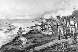 Aiming Prints: Spanish soldiers reject the landing of US troops on Cuba