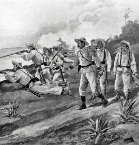 Aiming Prints: Spanish soldiers reject the landing of US troops on Cuba