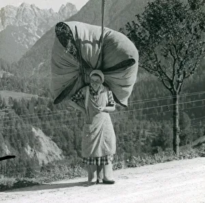 Roadside Prints: Spanish woman carrying a massive bundle of hay