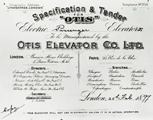 Engineers Collection: Specification & tender for ?Otis? electric passenger elevato
