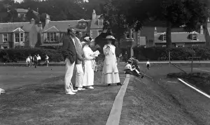 Spectators at tennis match, Beech Grove Tennis Club, Moffat