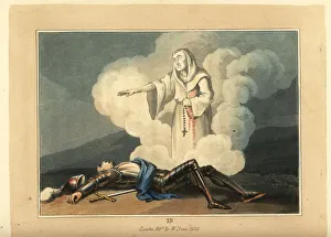 Images Dated 1st October 2019: A spectre rising from the prone body of a knight in armour