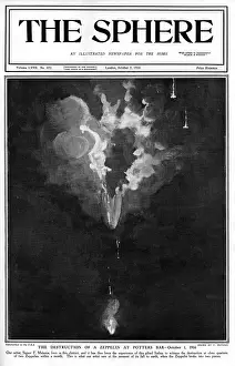Potters Prints: Sphere cover - destruction of zeppelin, Potters Bar, Matania