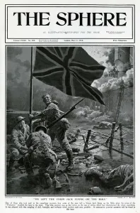 Zeebrugge Prints: Sphere cover - Zeebrugge raid, crew fix Union flag, WW1