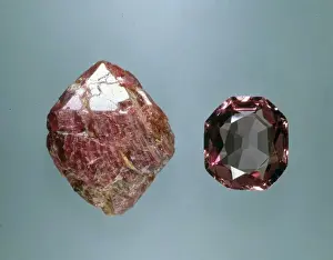 Oxide Prints: Spinel crystal and cut stone