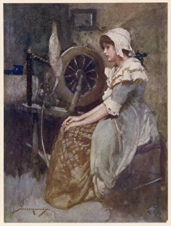 Girl at a spinning wheel