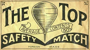 Fifty Prints: The Spinning Top Safety Matches - Matchbox top carton label