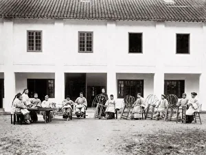 Spinning thread, mission school, near Baoding, China, c. 1900