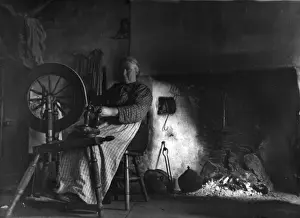 Cabin Prints: Spinning wool, Glen Columbkille, County Donegal, Ireland