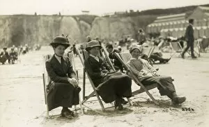 Images Dated 9th August 2019: Three Spinsters soak up the rays on the beach at Broadstairs