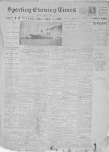 Headlines Prints: Sporting Evening Times, Titanic disaster
