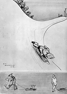 Sporting with Winter Sports by H. M. Bateman - tobogganning