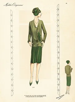 Sports outfit of green velvet skirt, jumper of ribbed velours tr