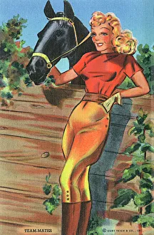 Allure Gallery: Sporty equestrian blond posing with her horse