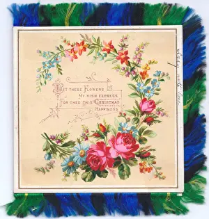 Silky Prints: Spray of flowers on a fabric Christmas card