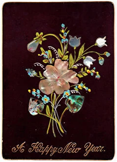 Images Dated 14th June 2018: Spray of flowers made of shiny material on a New Year card