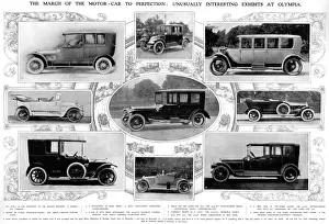 Spread of car exhibits from Olympia Motor exhibition 1913