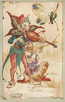 Elves Prints: Two sprites playing a violin and a flute