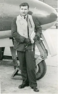 Gloster Prints: Sqn Ldr Bill Waterton alongside a Gloster Meteor
