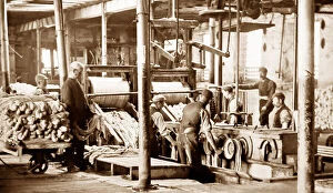 Loom Collection: A squeezing machine, linen production, Victorian period