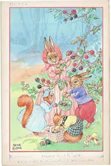 Squirrels Prints: Squirrels and rabbits picking fruit Children's