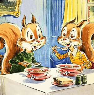 Images Dated 16th May 2007: Squirrels sharing alphabet soup