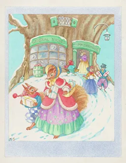 Squirrels Prints: Squirrels visiting Mrs Dormouse's General Store