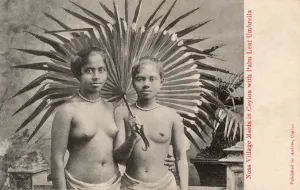 Maids Prints: Sri Lanka - Noss Village maids with Palm Leaf Umbrella