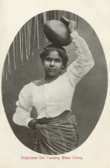Images Dated 9th March 2011: Sri Lanka - Sinhalese Girl carrying a Water Jar