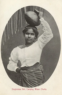 Images Dated 9th March 2011: Sri Lanka - Sinhalese Girl carrying a Water Jar