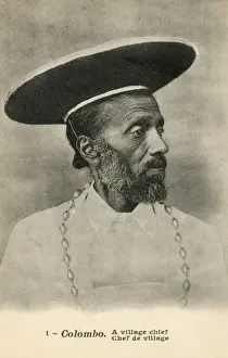 Topped Prints: Sri Lankan Village Chief - Traditional Hat - Colombo