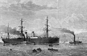 SS Amerique being towed into Plymouth, Devon, 1874