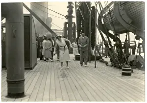 Oceanic Prints: SS Ranchi, P&O cruiser, with people playing deck games
