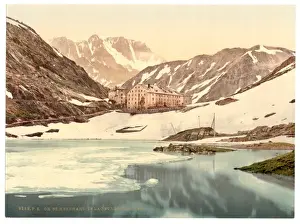 Hospice Prints: St. Bernard Hospice and lake, Valais, Alps of, Switzerland