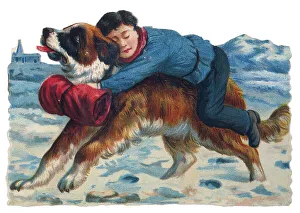 Rescues Prints: ST BERNARD RESCUES BOY