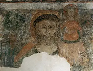 Navarra Prints: St. Christopher and Child. Frrench-gothic style fresco (seco