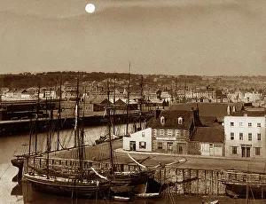 Helier Prints: St. Helier Harbour at night Jersey Victorian period