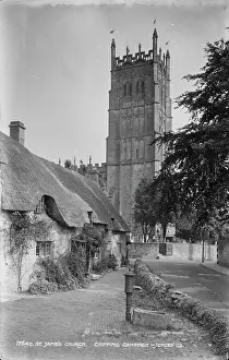 Chipping Prints: St. James Church and Thatched Cottages