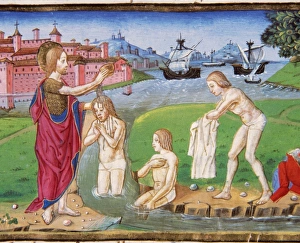 St. John the Baptist baptizing in the Jordan River. Codex of St. John the Baptist baptizing in the Jordan River. Codex of