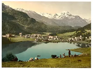 Grisons Prints: St. Moritz, village and baths, Grisons, Switzerland