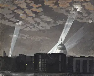 Brides Prints: St Pauls and St Brides Floodlit, by Stephen Bone